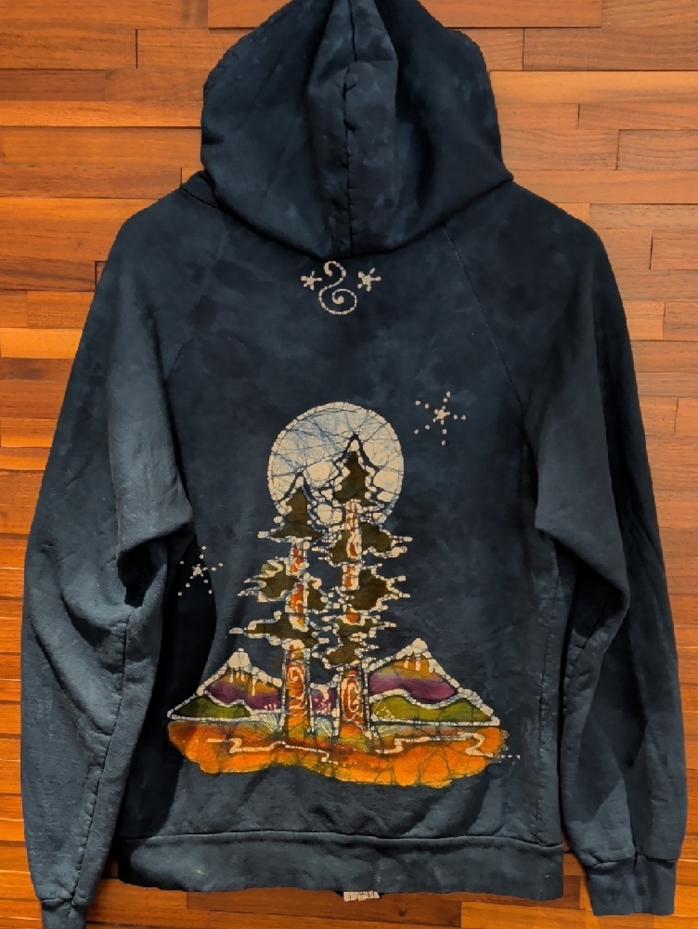 Hand Dyed Tie Dye Mountain Scene Hoodie Festival Wear - Picture 4 of 9